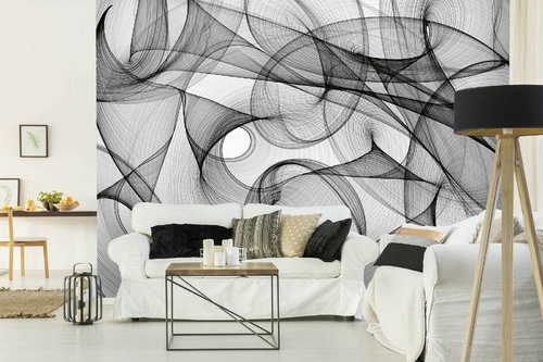 Vlies Fototapete - Abstraktes Schwarz-Weiß-Muster 375 x 250 cm